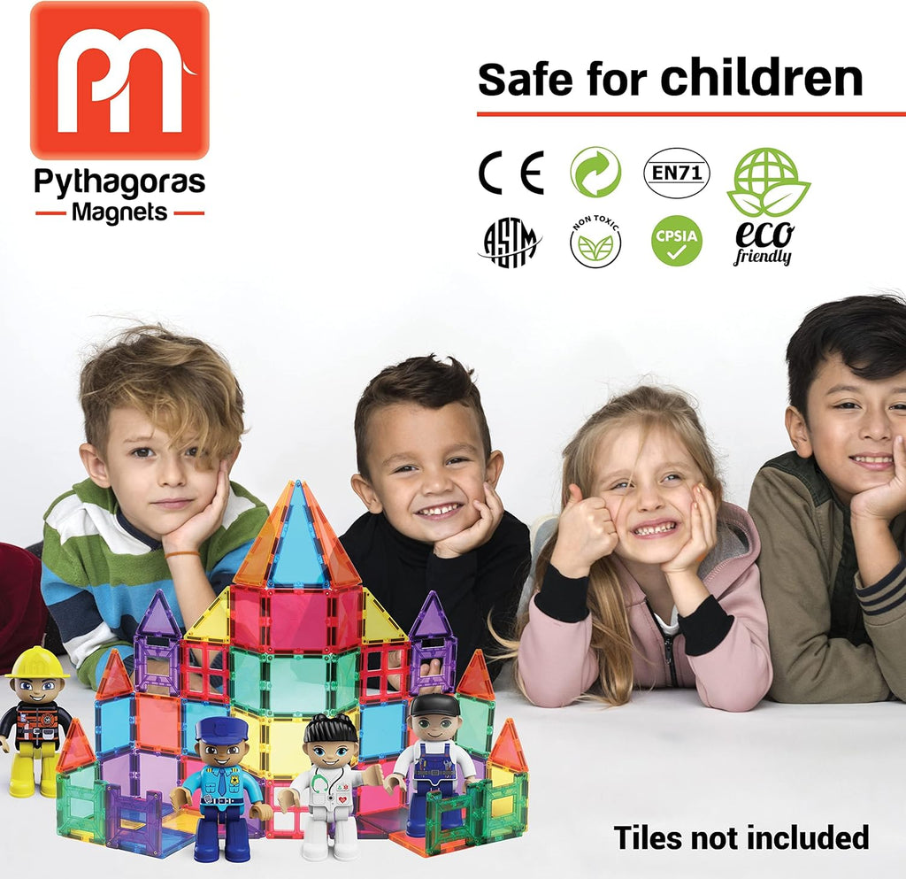 Magnetic Figures Set of 4 Toddlers Community Action Toy People, Magnetic Tiles Expansion Pack for Boys and Girls Nurse, Builder, Fireman, Police Educational Stem Toys Add on Sets for Magnetic Block