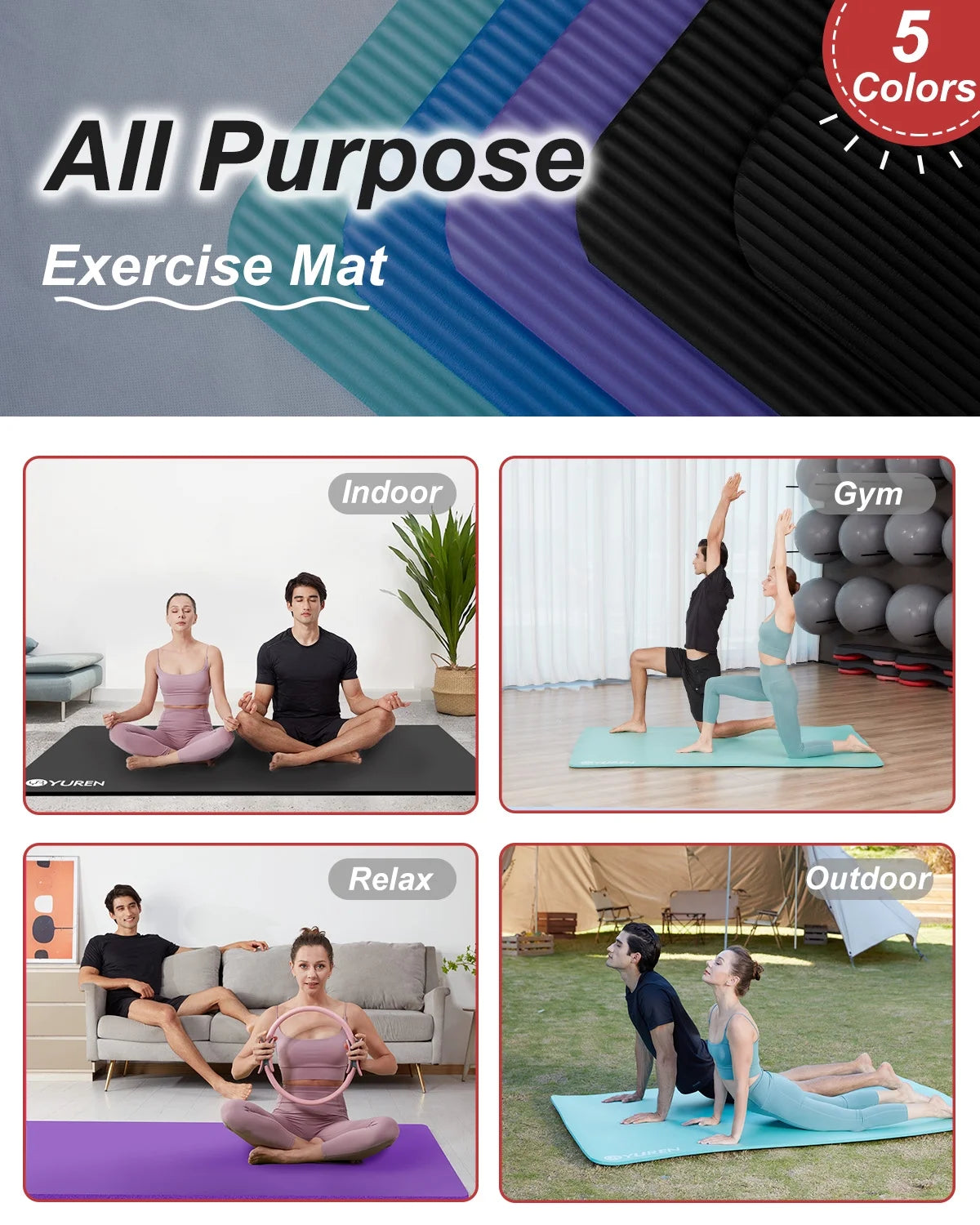 Extra Thick 10mm Large Yoga Mat - 78" x 51" for Home Gym Workouts - Premium Black Exercise Mat