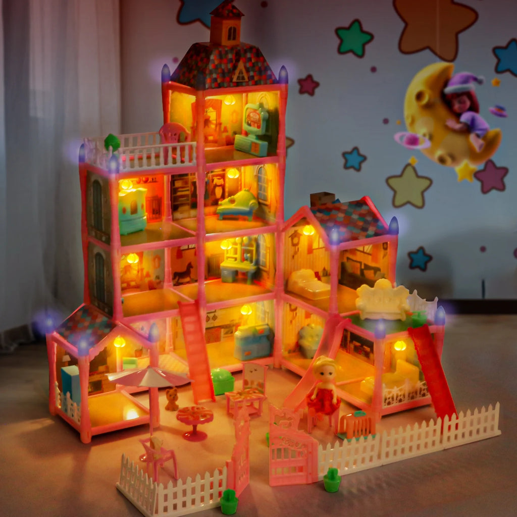 Enchanting  275-Piece Dollhouse Kit - 11 Room DIY Playhouse for Girls Ages 3-8, Perfect Pink Castle Gift for Kids!