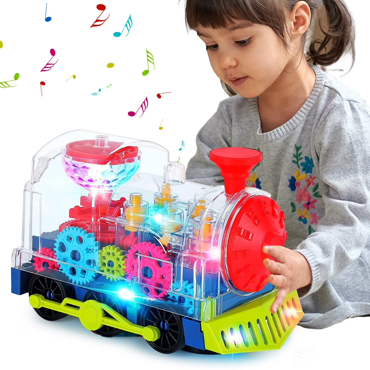 Transparent Electric Gear Train Toy with Music and Lights - Battery Operated Educational Toy for Children and Toddlers, Ideal Birthday Gift