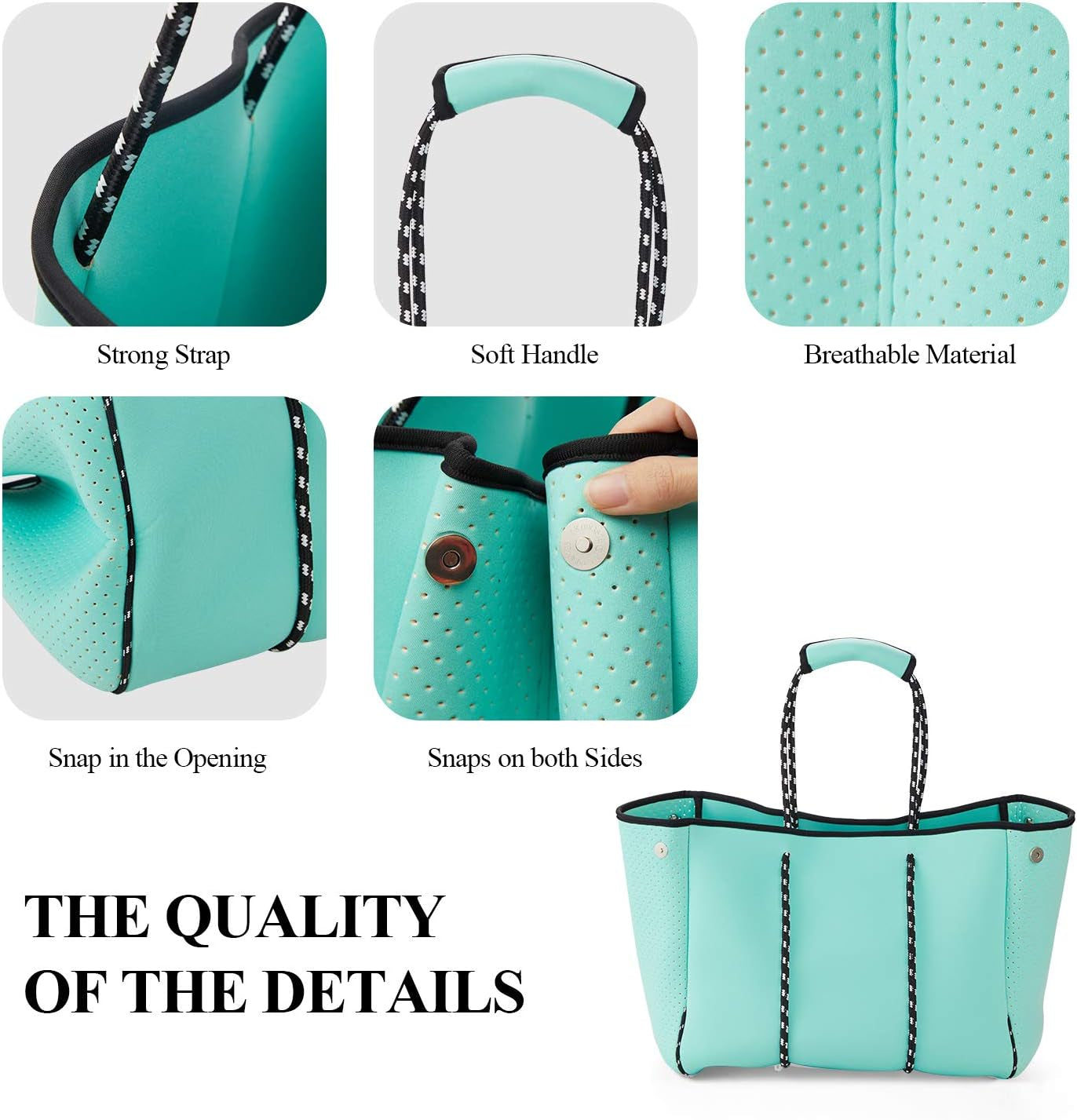 Large Waterproof Neoprene Beach Bag - Versatile Shoulder Bag for Travel, Gym, and Swimming