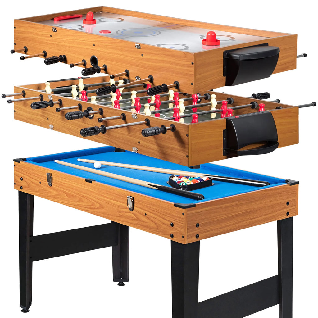 48'' 3-in-1 Multi-Game Table: Foosball, Billiards, and Air Hockey Fun for Kids!