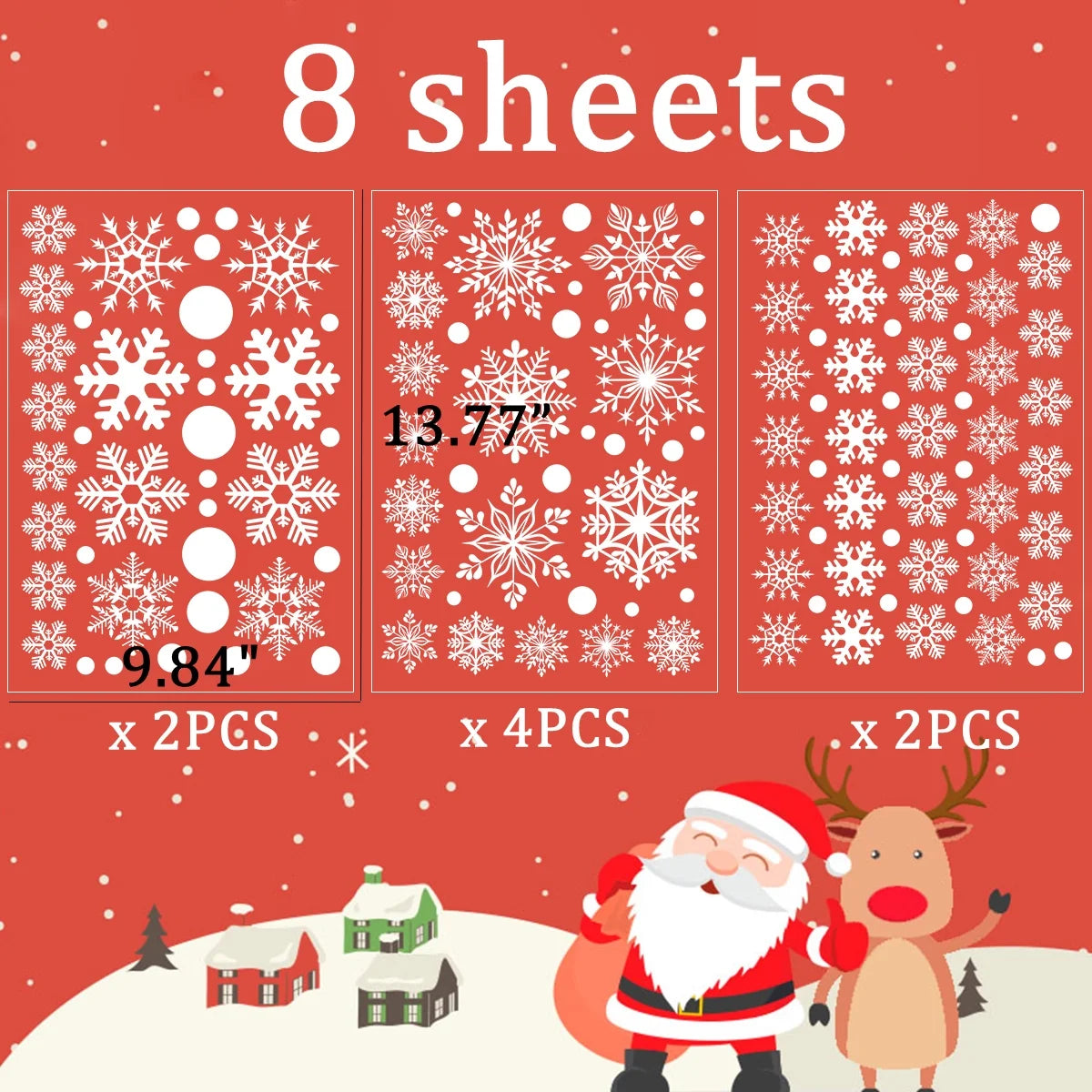 Christmas Window Stickers Clings Snowflakes Decorations for Glass Decorations Holiday Decals for Party 8 Sheets