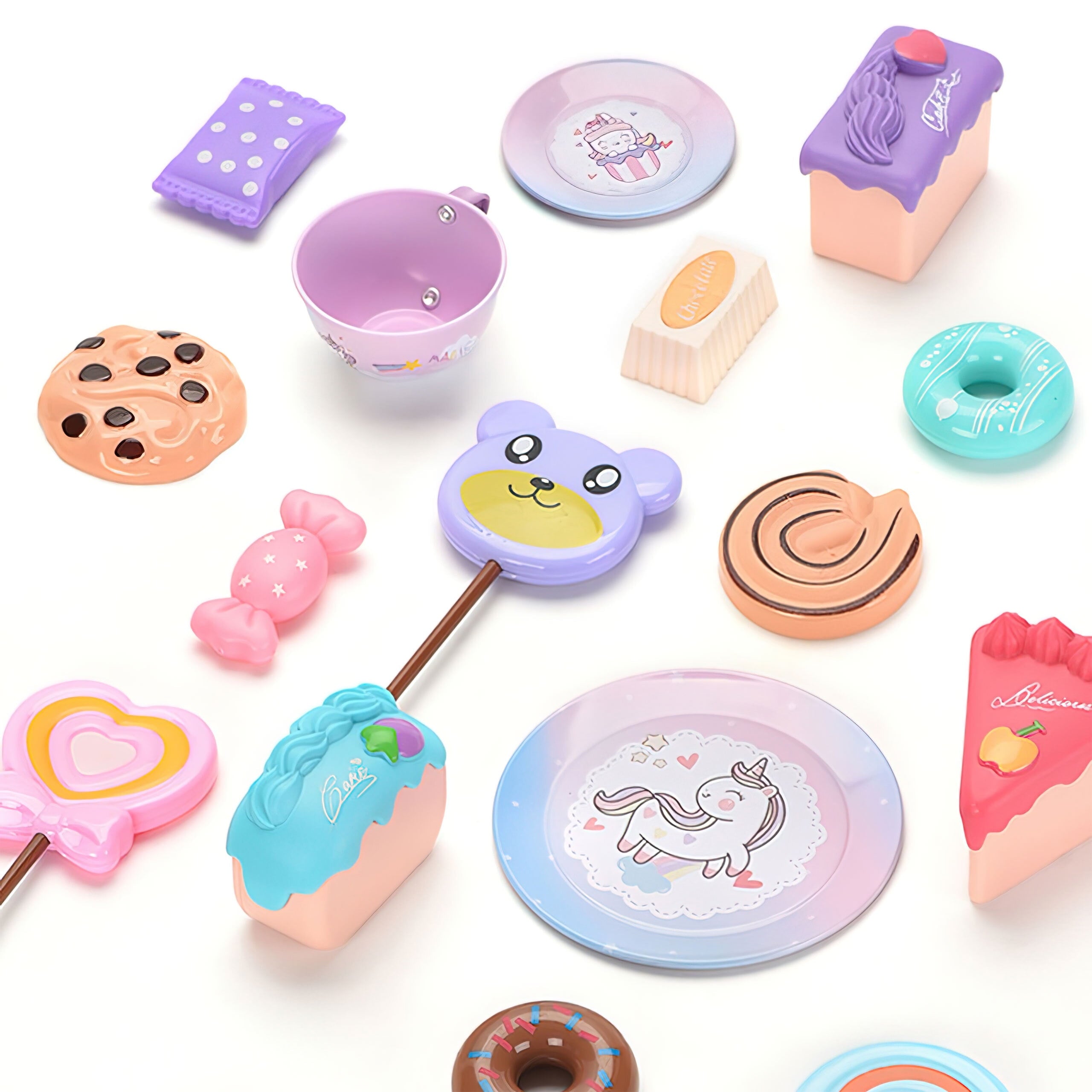 48-PIECE PLAY TEA PARTY SET FOR GIRLS: AGES 3-6, PRINCESS AND UNICORN THEMES