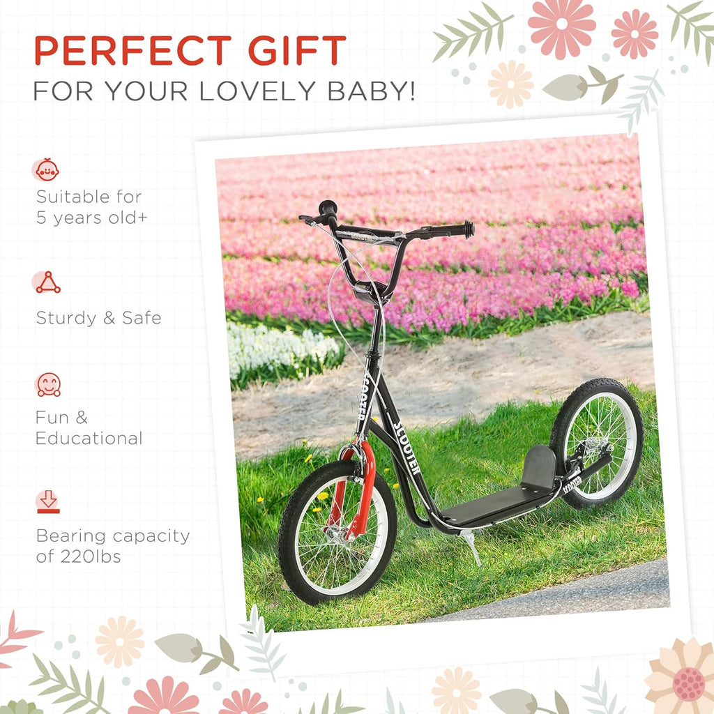 Adjustable Youth Kick Scooter for Kids 5+, 220 LBS Max Load, 16" Inflatable Wheels & Dual Brakes