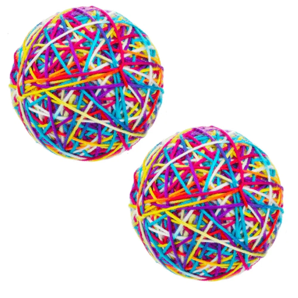 COLORFUL 2-PACK YARN BALL BELLS CAT TOYS - 4"