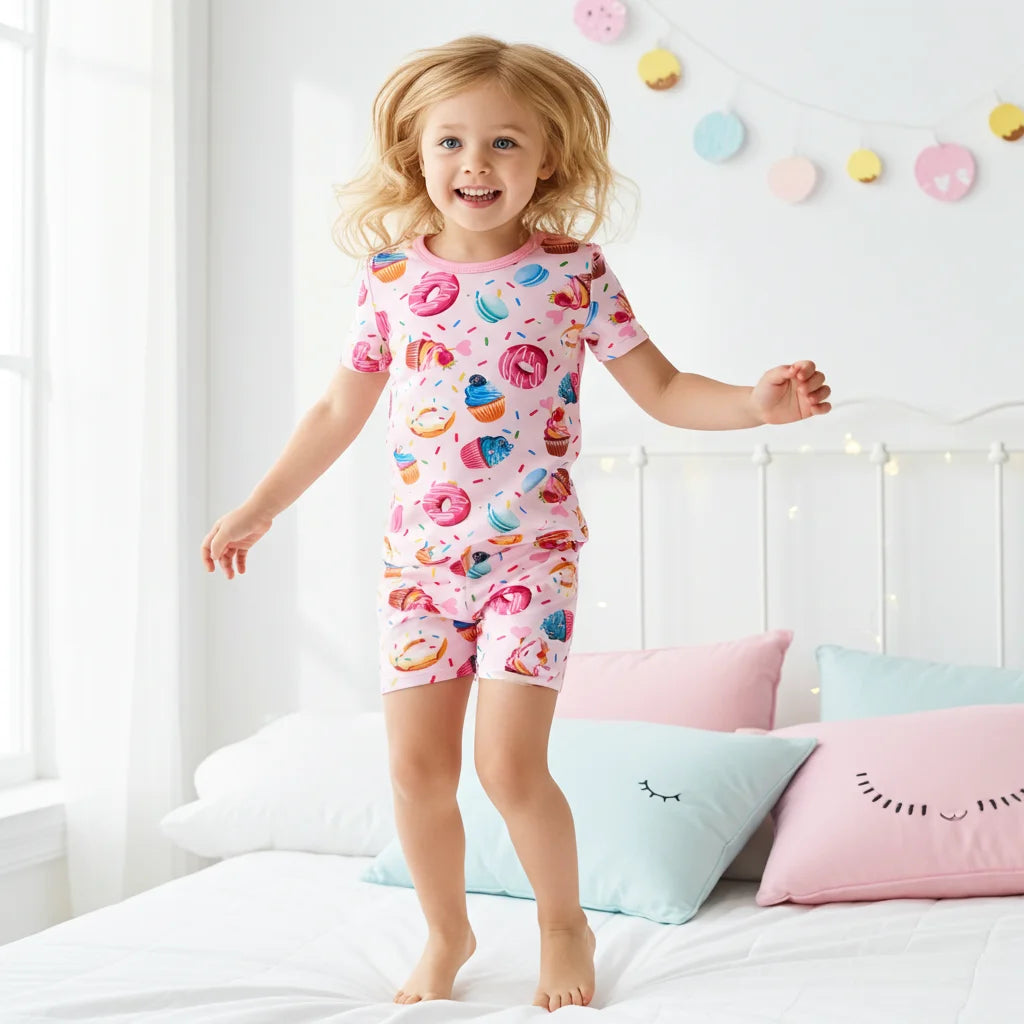 Girls Pajamas Toddler Clothes Viscose from Bamboo Kids 2-Piece Pj Set Gifts Short Sleeve Tops Pants Snug Sleepwear Sizes 6Y