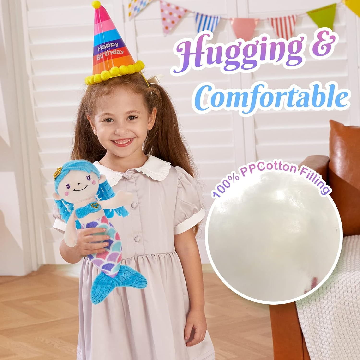 BLUE MERMAID STUFFED ANIMAL: PLUSH DOLL TOY, 12" 