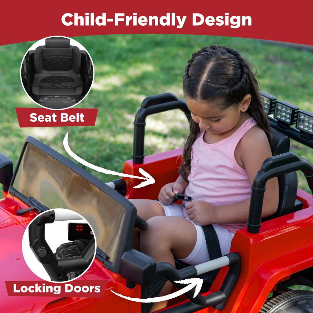 12V Kids Ride-On Truck with Remote Control, Bluetooth, LED Lights & Spring Suspension - Red