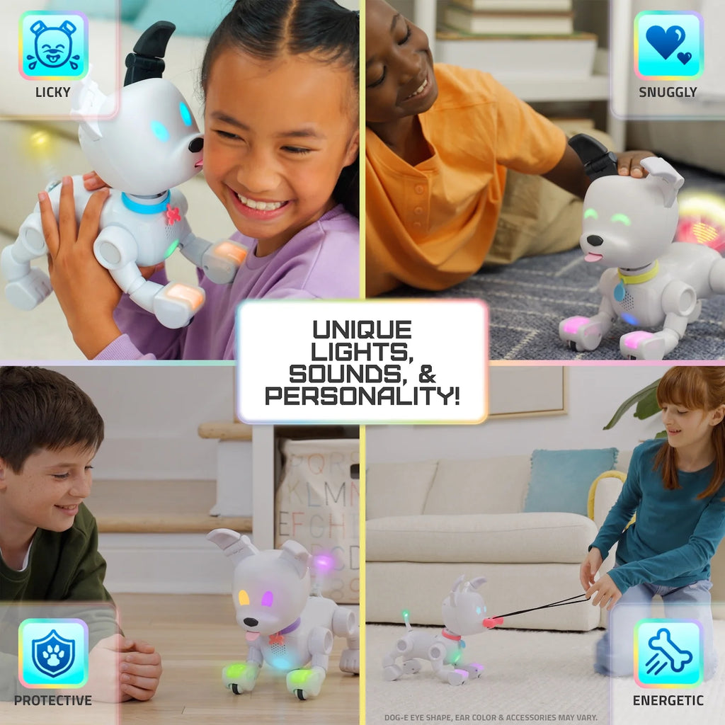 Interactive Dog-E Robot: LED Lights, 200+ Sounds & Reactions, App-Connected Fun for Ages 6+!