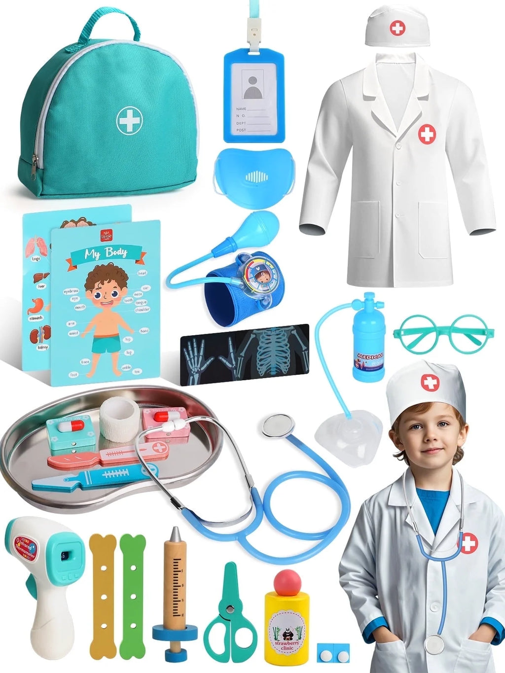 Ultimate 36PCS Realistic Kids Doctor Kit - Wooden Pretend Playset for Imaginative Play