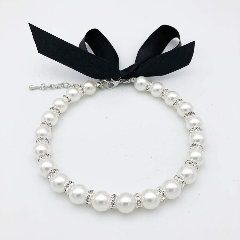 SPARKLING DIAMOND DOG PEARLS NECKLACE 