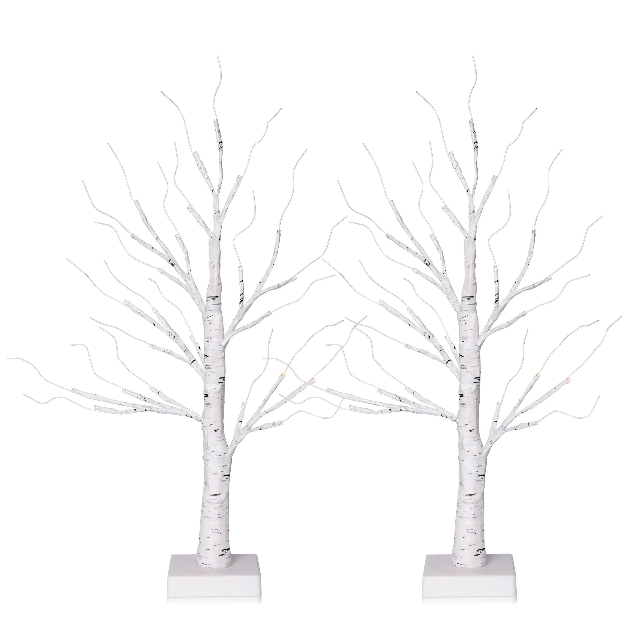 2Pack Christmas Tree Decorations - Birch Fairy Light Spirit Trees with 24 LED Warm White Lights, Usb/Battery Powered Indoor Holiday Decor, 2 FT