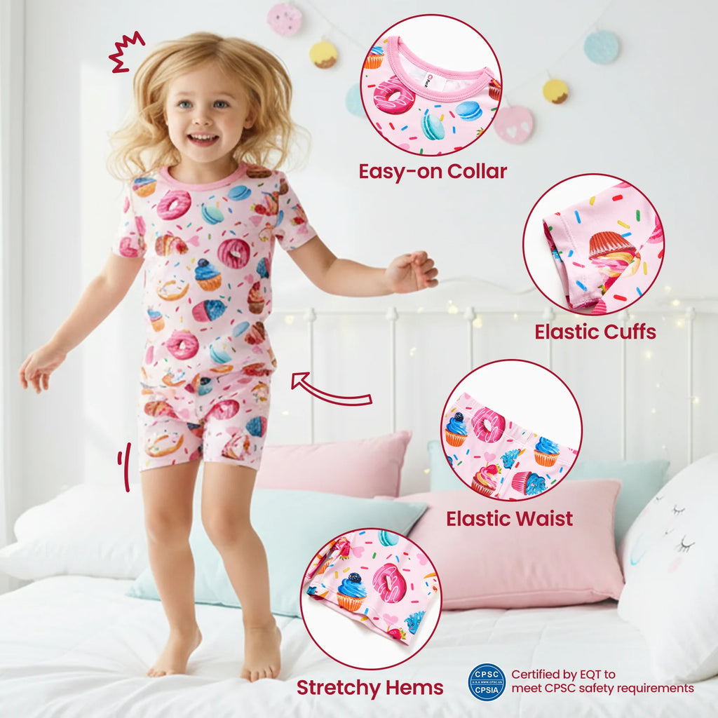 Girls Pajamas Toddler Clothes Viscose from Bamboo Kids 2-Piece Pj Set Gifts Short Sleeve Tops Pants Snug Sleepwear Sizes 6Y