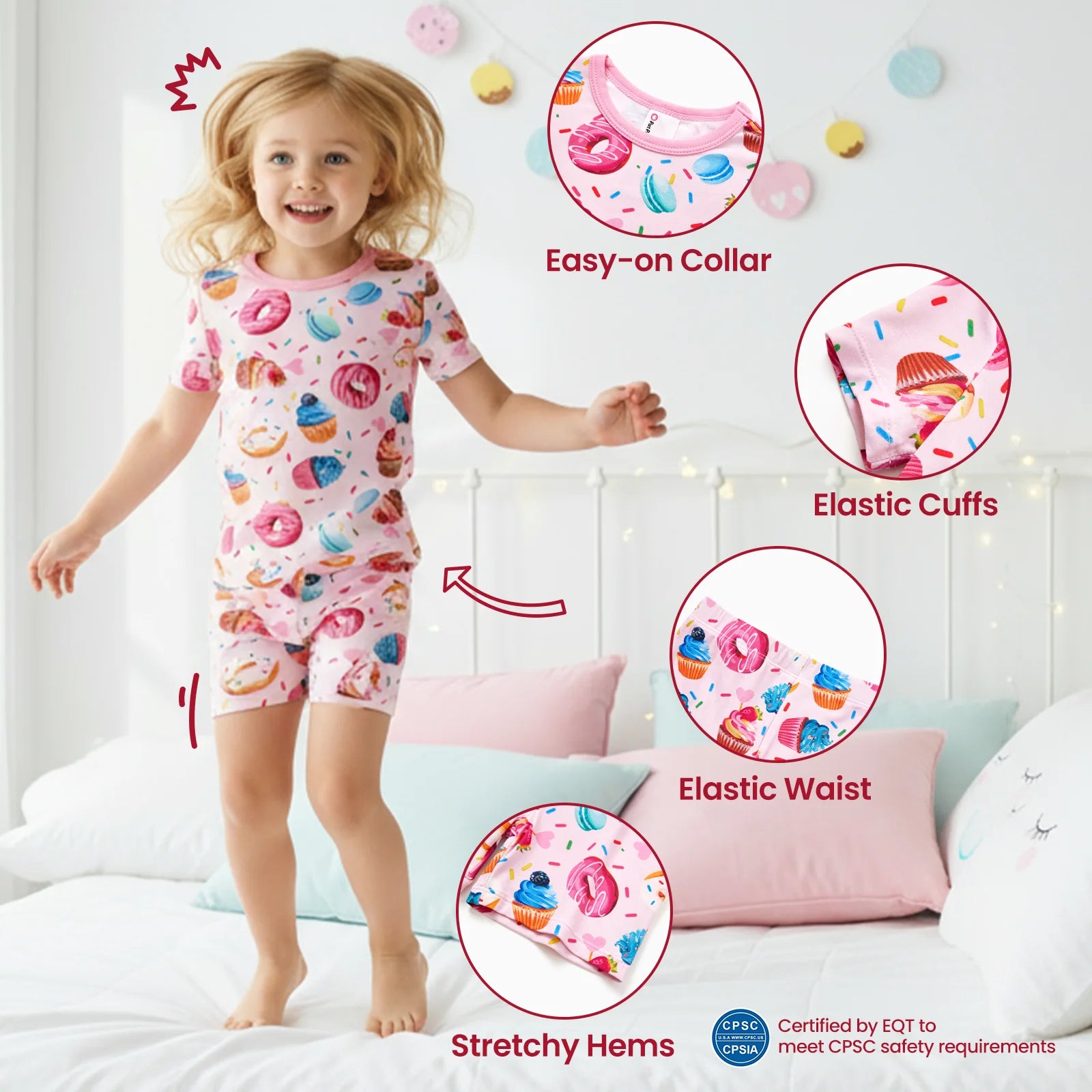 Girls Pajamas Toddler Clothes Viscose from Bamboo Kids 2-Piece Pj Set Gifts Short Sleeve Tops Pants Snug Sleepwear Sizes 6Y