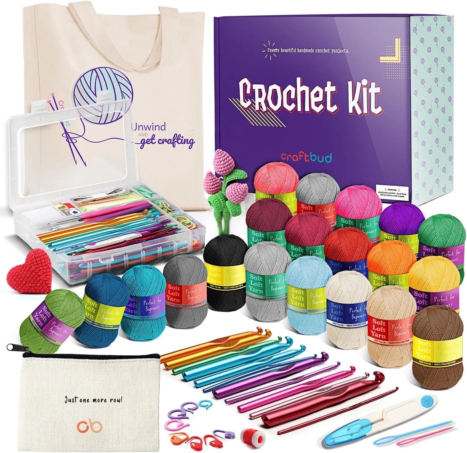 Crochet Kits for Beginners, 1100 Yards for Crochet Yarn Balls and 12 Pcs Crochet Hooks Set , Tote Bag for Travel
