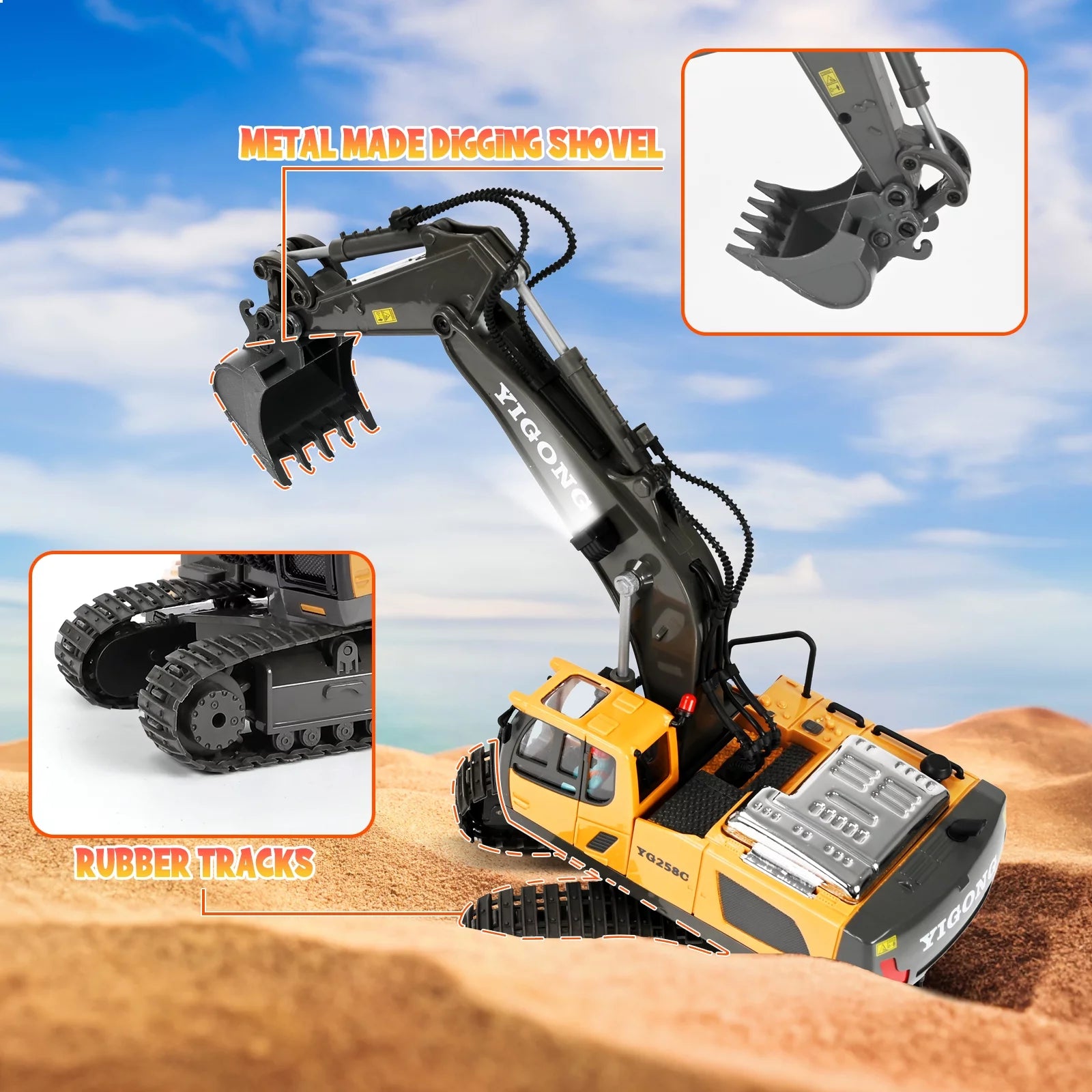 Ultimate 11-Channel Remote Control Excavator Toy - Rechargeable Construction Vehicle with Lights & Sounds - Perfect Gift for Kids Ages 3-12!