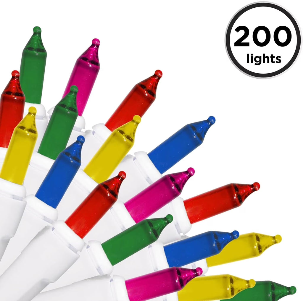 100 Count Mini String Christmas Lights, Multi - 22 Feet Indoor/Outdoor Christmas Tree Lights with White Wire (Set of 2)