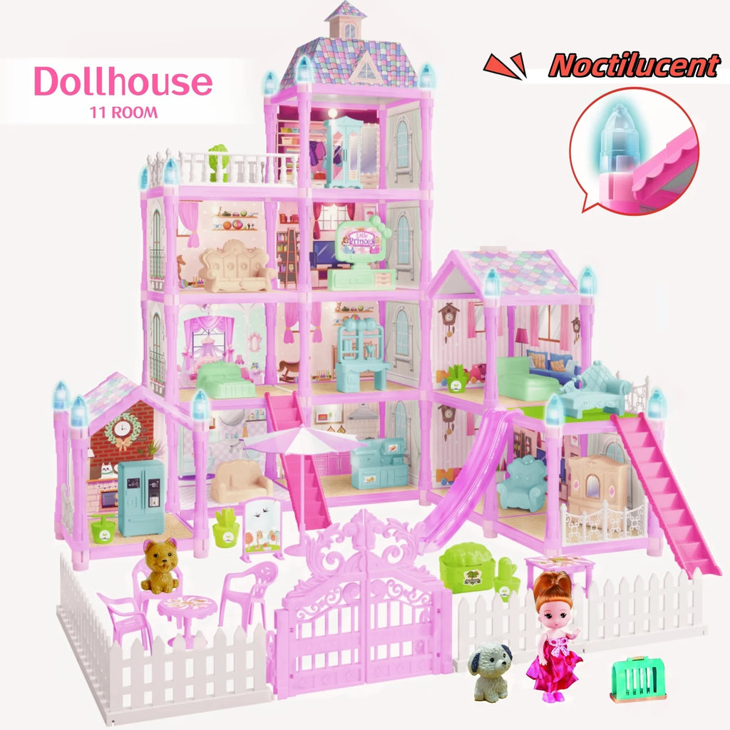 Enchanting  275-Piece Dollhouse Kit - 11 Room DIY Playhouse for Girls Ages 3-8, Perfect Pink Castle Gift for Kids!