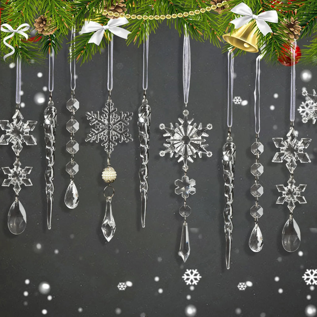 Guasslee Christmas Tree Decoration Crystal Ornaments - 32Pcs Acrylic Christmas Ornaments Snowflake Icicle Drop Crystal Hanging Ornaments for Xmas Christmas Tree Winter Holiday Frozen Decorations