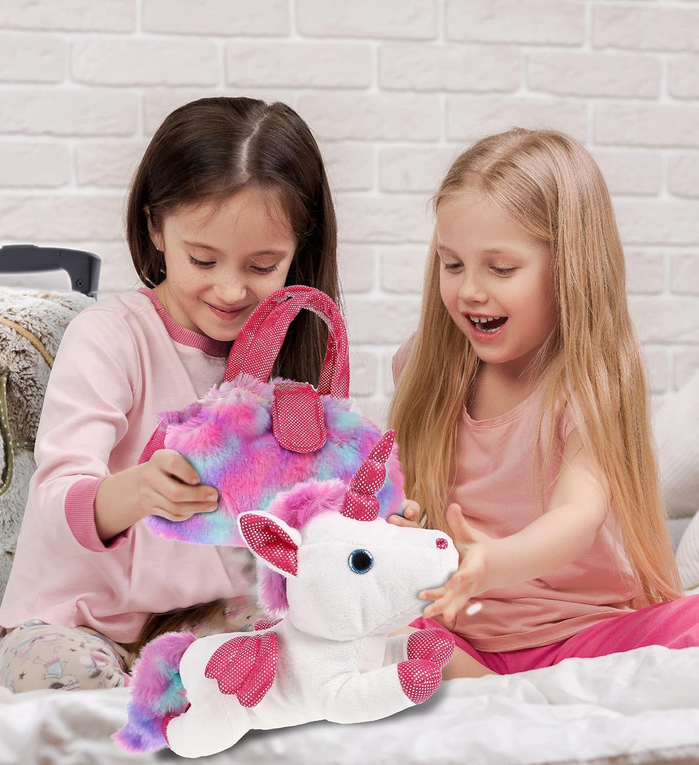 PINK UNICORN PLUSH TOY PET CARRIER - ANIMAL PURSE WITH REMOVABLE SPARKLY WHITE PLUSH TOY 