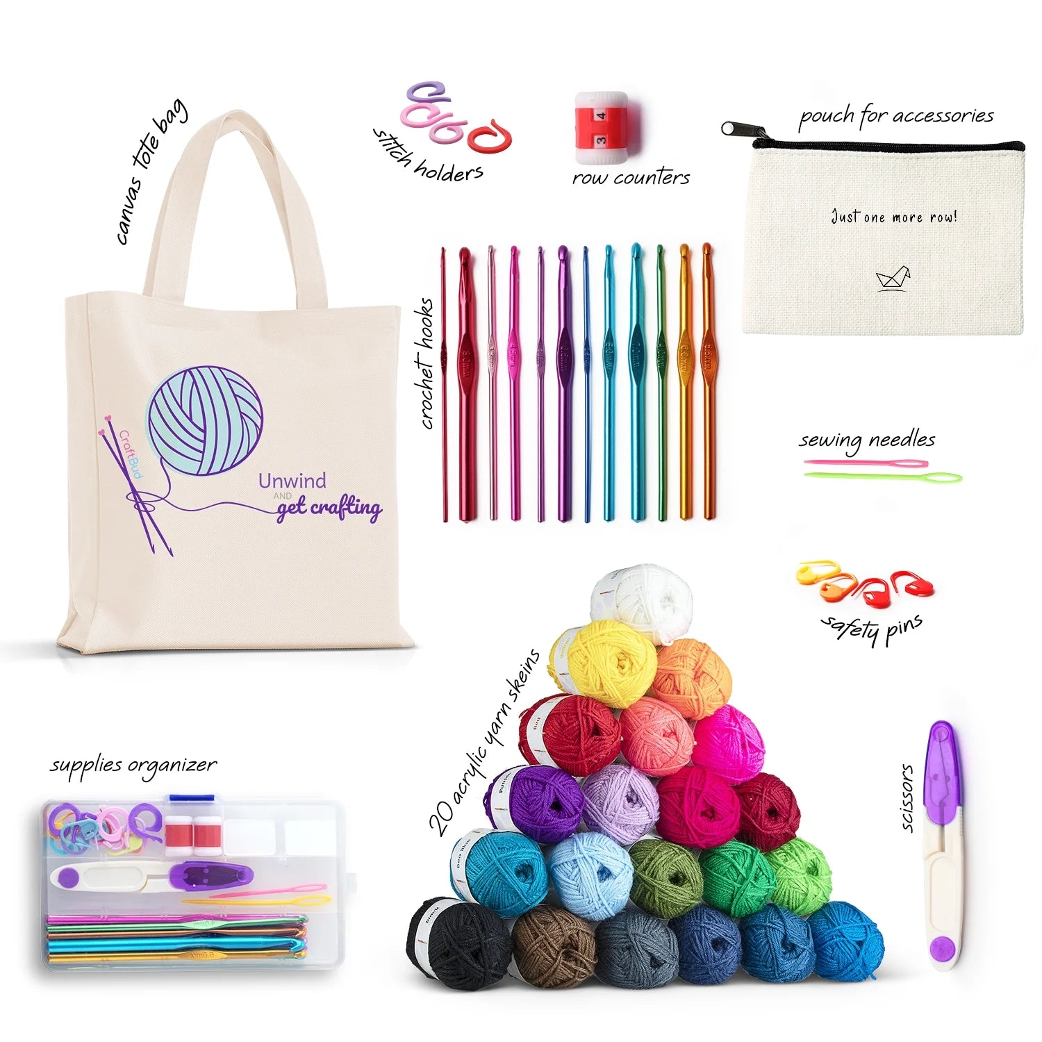 Crochet Kits for Beginners, 1100 Yards for Crochet Yarn Balls and 12 Pcs Crochet Hooks Set , Tote Bag for Travel