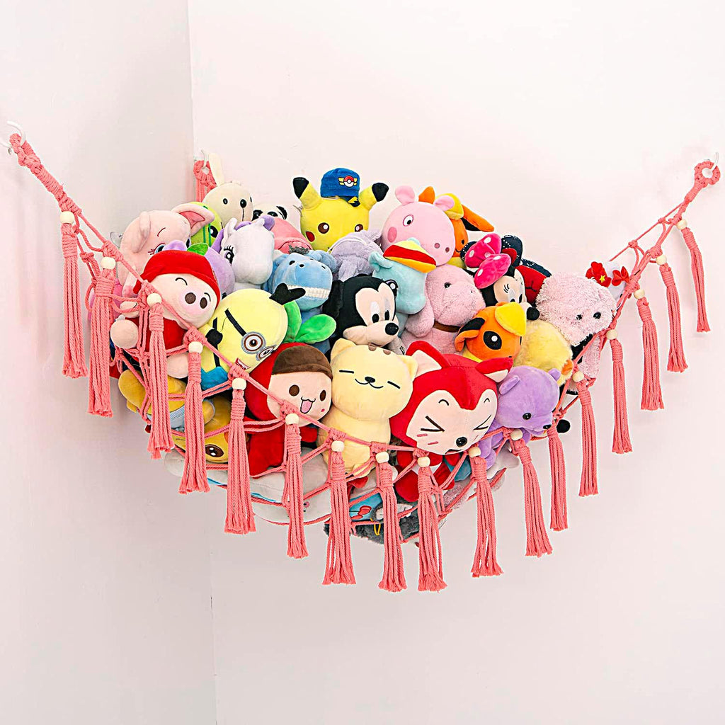 LARGE HANDMADE PINK MACRAME TOY HAMMOCK 