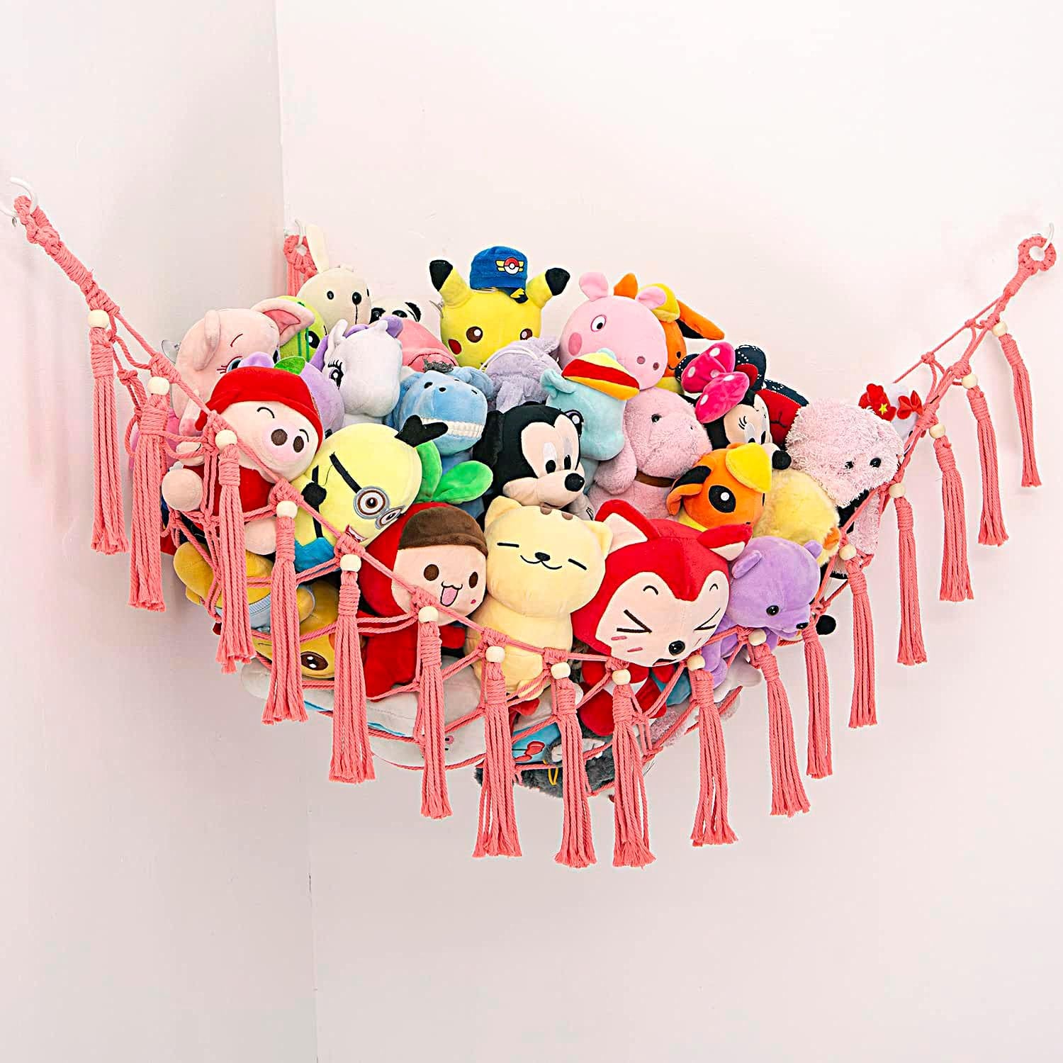 LARGE HANDMADE PINK MACRAME TOY HAMMOCK 