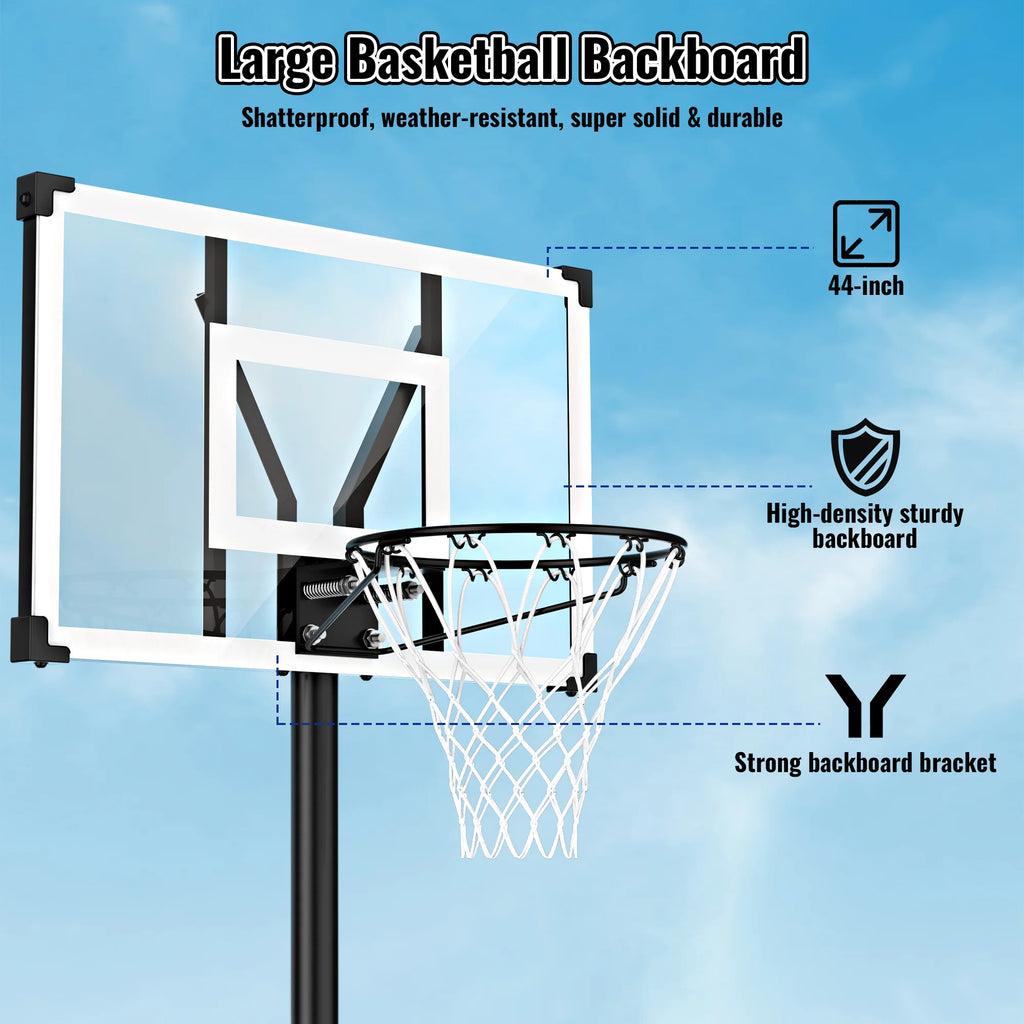 44" Adjustable Portable Basketball Hoop - Perfect for Kids & Adults, Shatterproof Backboard, Easy Mobility with Wheels