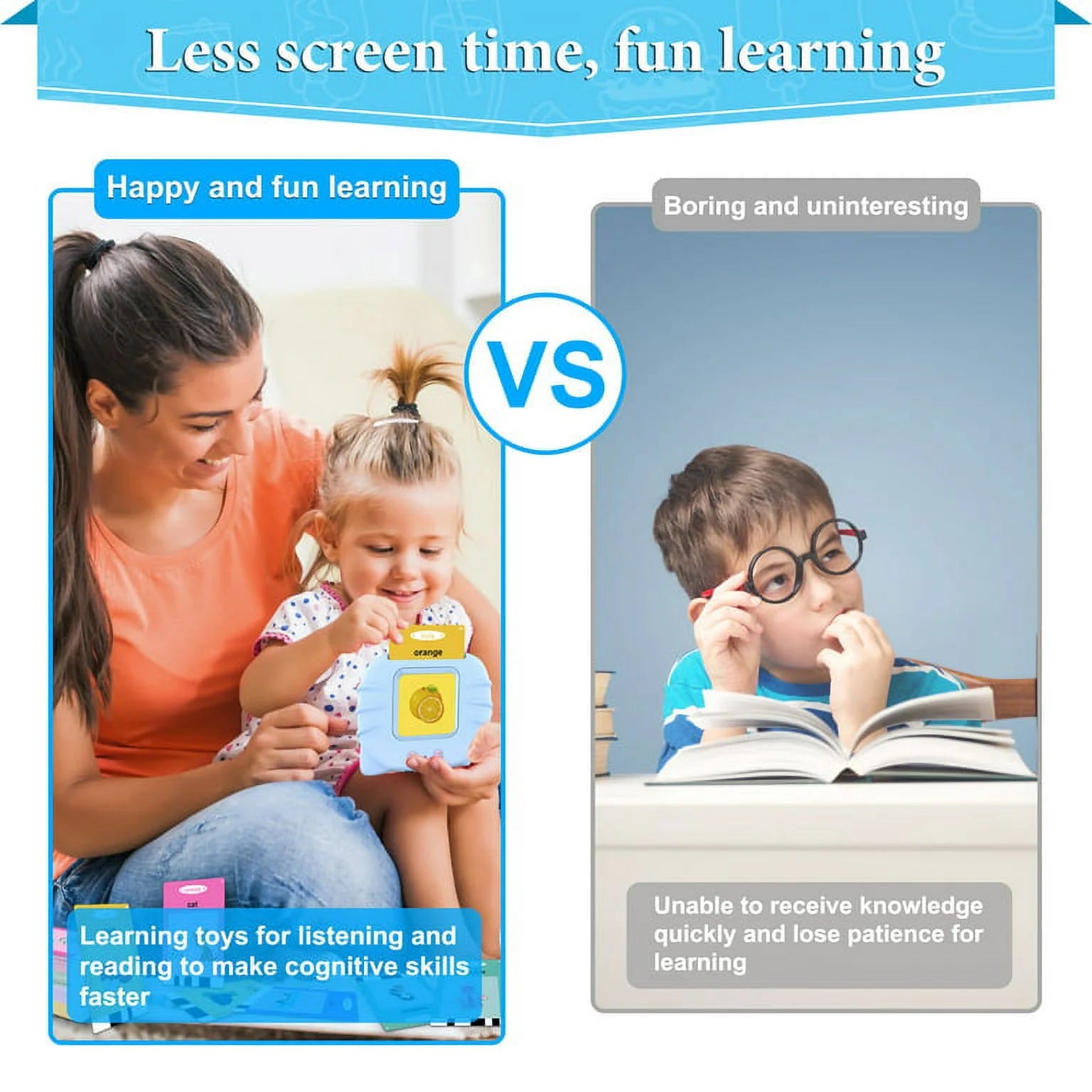 Engaging Talking Flash Cards for Speech Therapy - 224 Montessori Sight Words for Preschool Learning and Speech Development (Blue)
