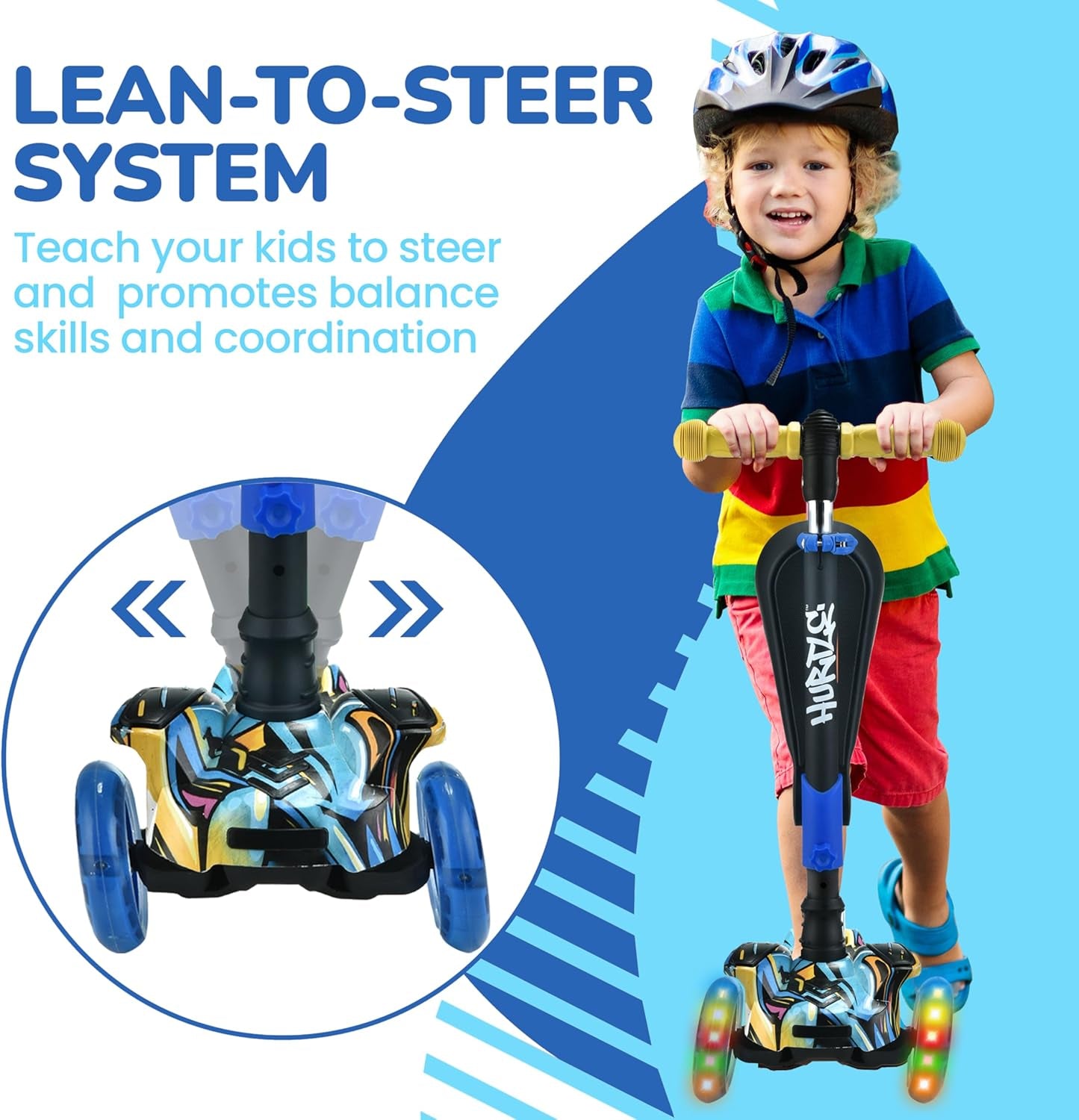 3-Wheeled Kids Scooter with LED Wheel Lights, Adjustable Lean-To-Steer Handlebar, and Foldable Seat - Versatile Sit or Stand Ride with Brake for Ages 1-14