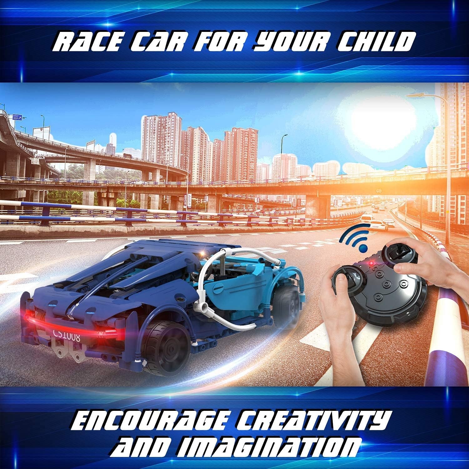 STEM Building Toy Set for Ages 8-12 - 419PCS Remote Control Car Kit for Kids and Adults - Ideal Model Car Construction Gift for Ages 9-12 (Blue)