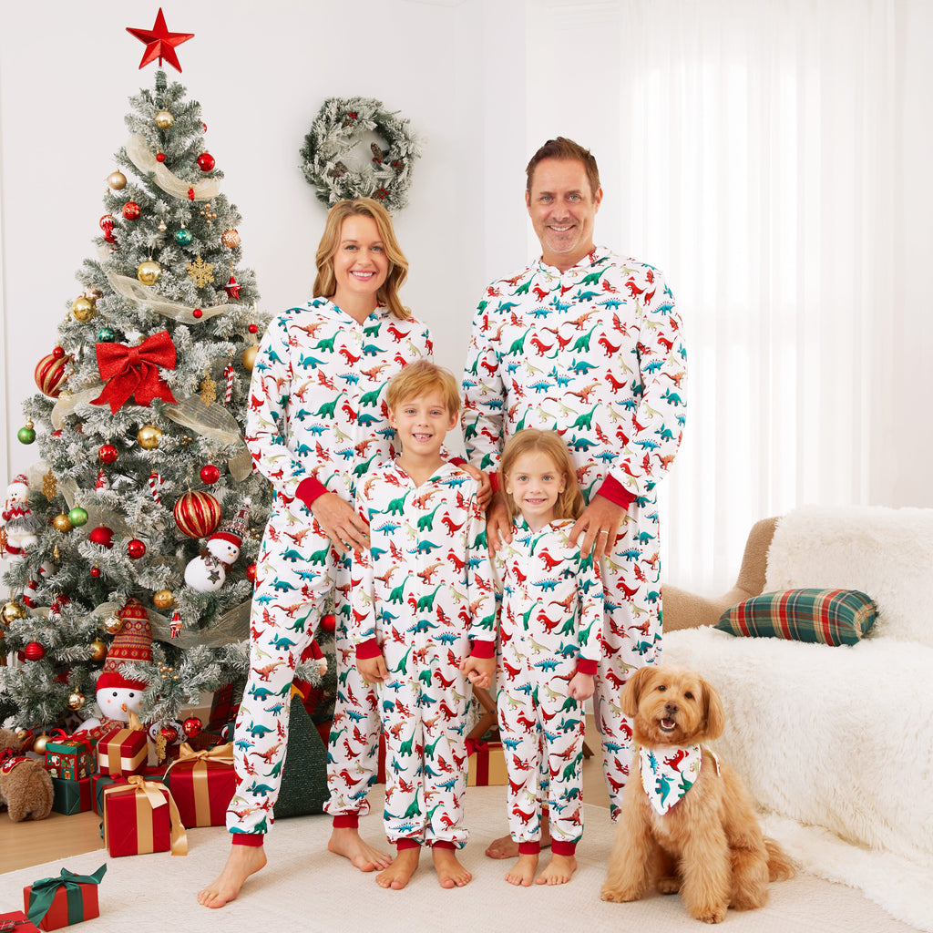 Baby Christmas Pajamas Family Matching Hooded One Piece Long Sleeve Dinosaur Costume Sleepwear Newborn Infant Clothes with Christmas Socks 12-18 Months