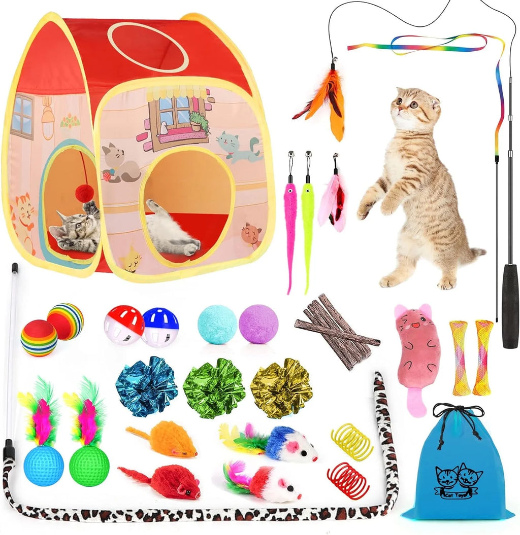 Ultimate 34-Piece Cat Toy Set - Interactive Tunnels, Wands & Catnip Teasers for Endless Fun!