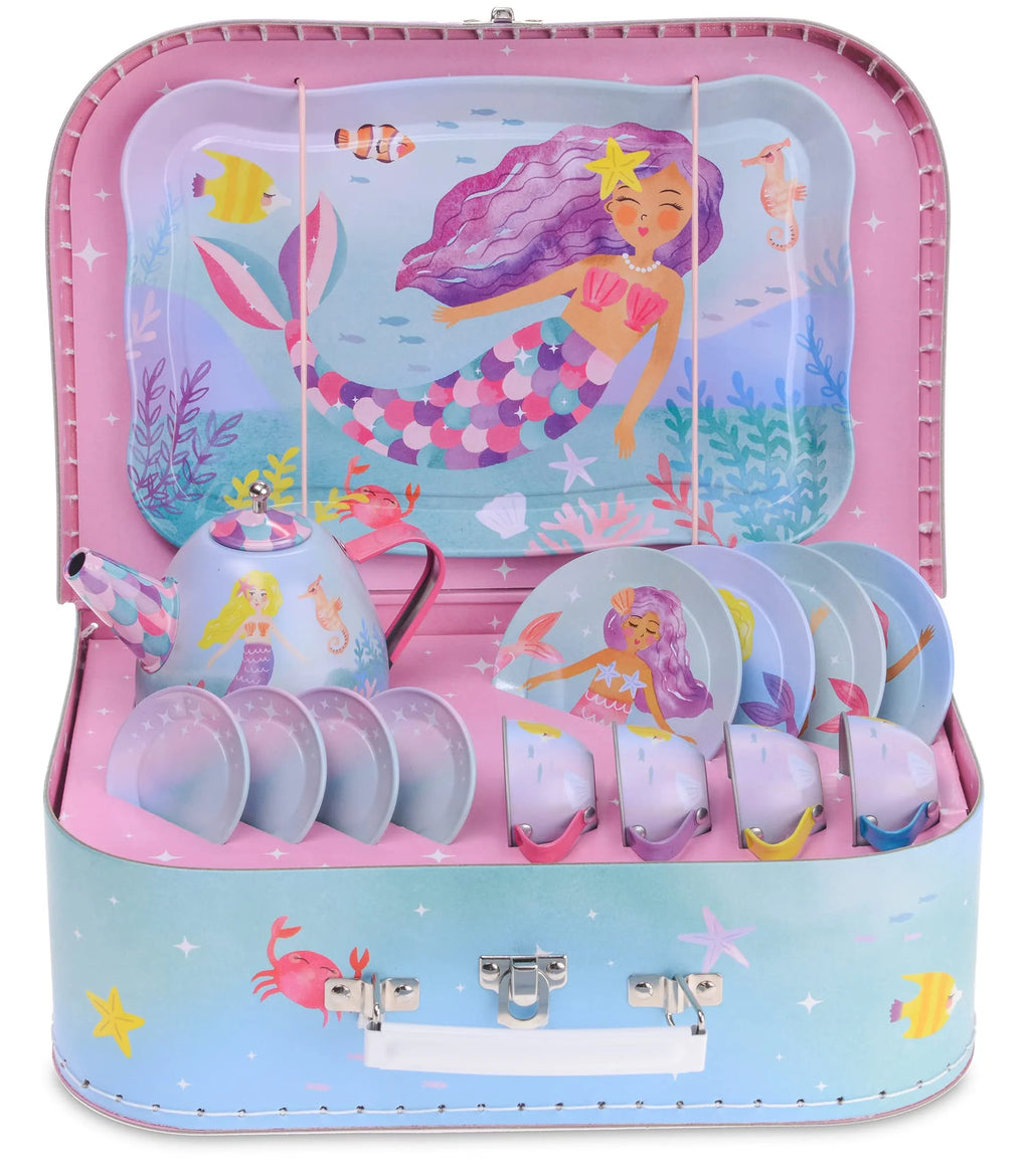 15-PIECE GIRLS PLAY TIN TEA SET WITH CARRYING CASE