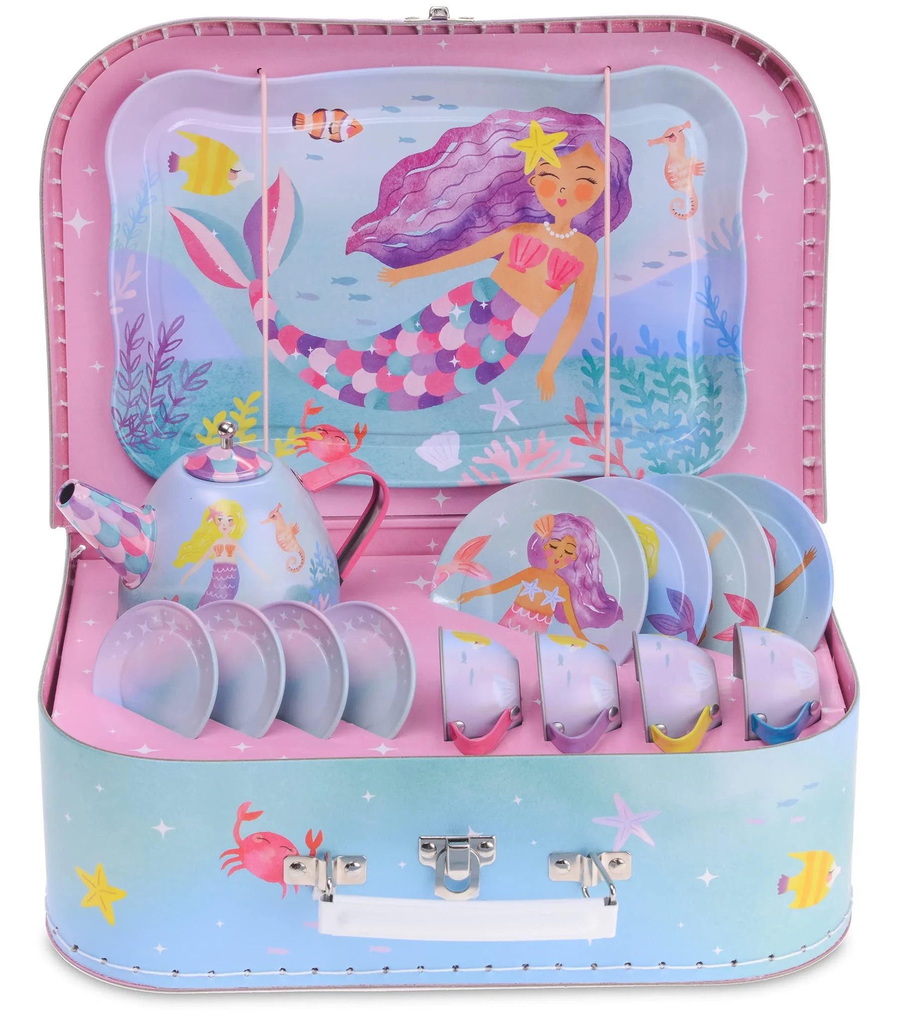 15-PIECE GIRLS PLAY TIN TEA SET WITH CARRYING CASE