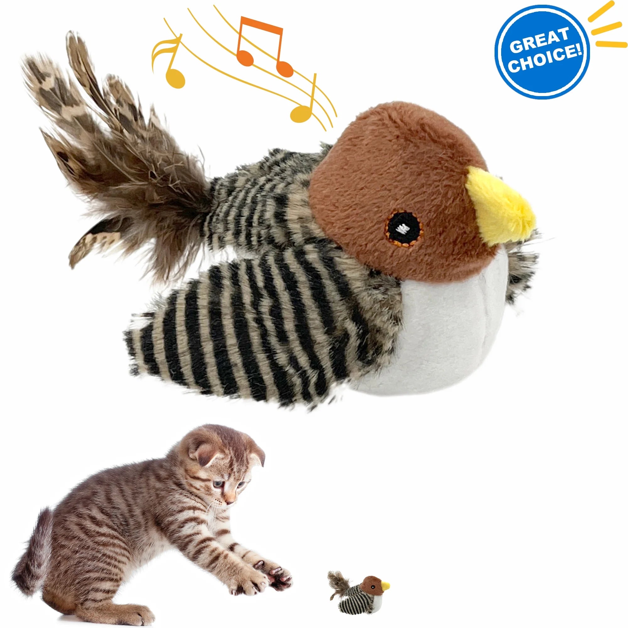 Interactive Cat Toy - Automatic Chirping Bird with Feather Tail for Engaging Solo Play and Endless Fun!