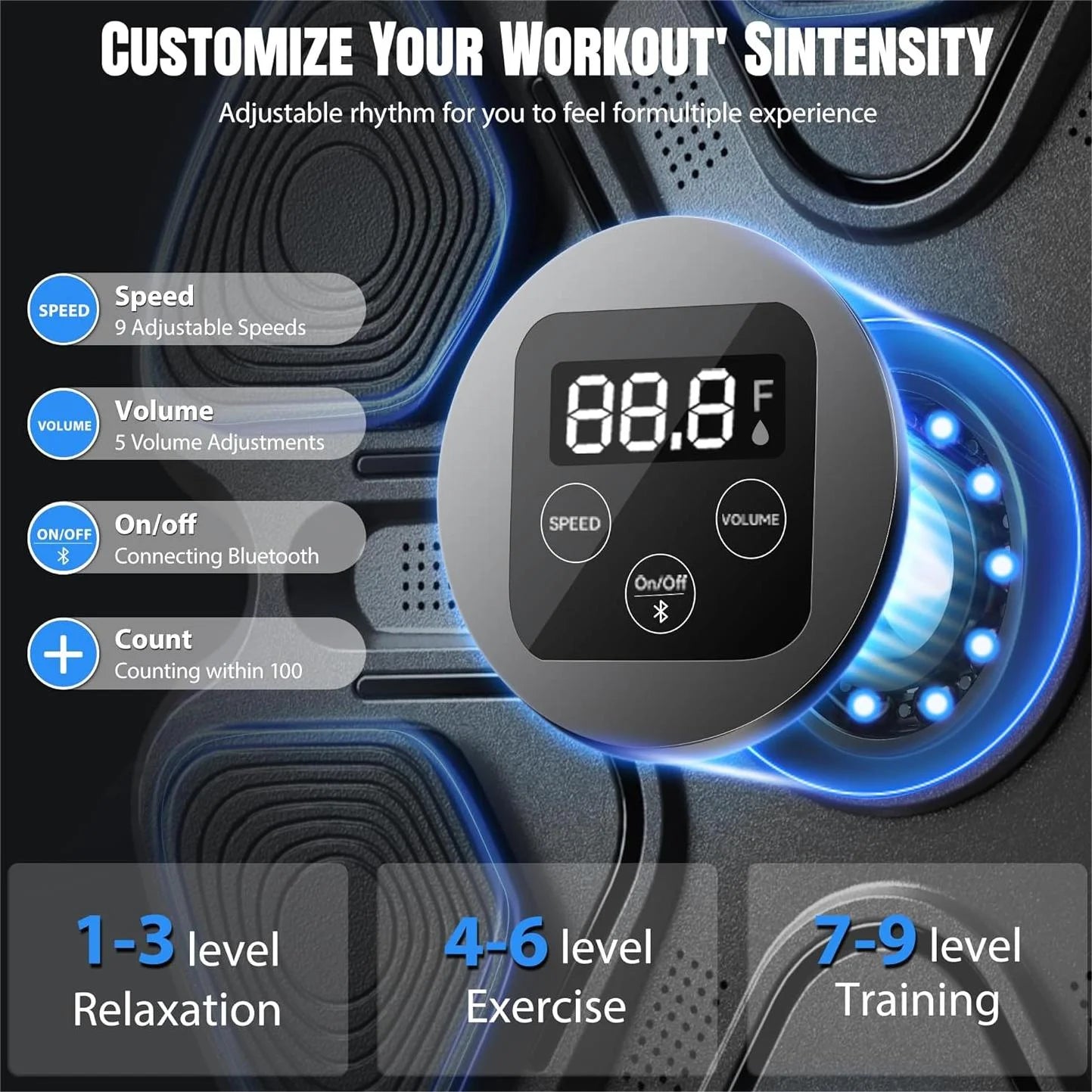 Smart Music Boxing Machine for Adults - Wall-Mounted Fitness System with Display & Gloves for Home & Gym (Black)