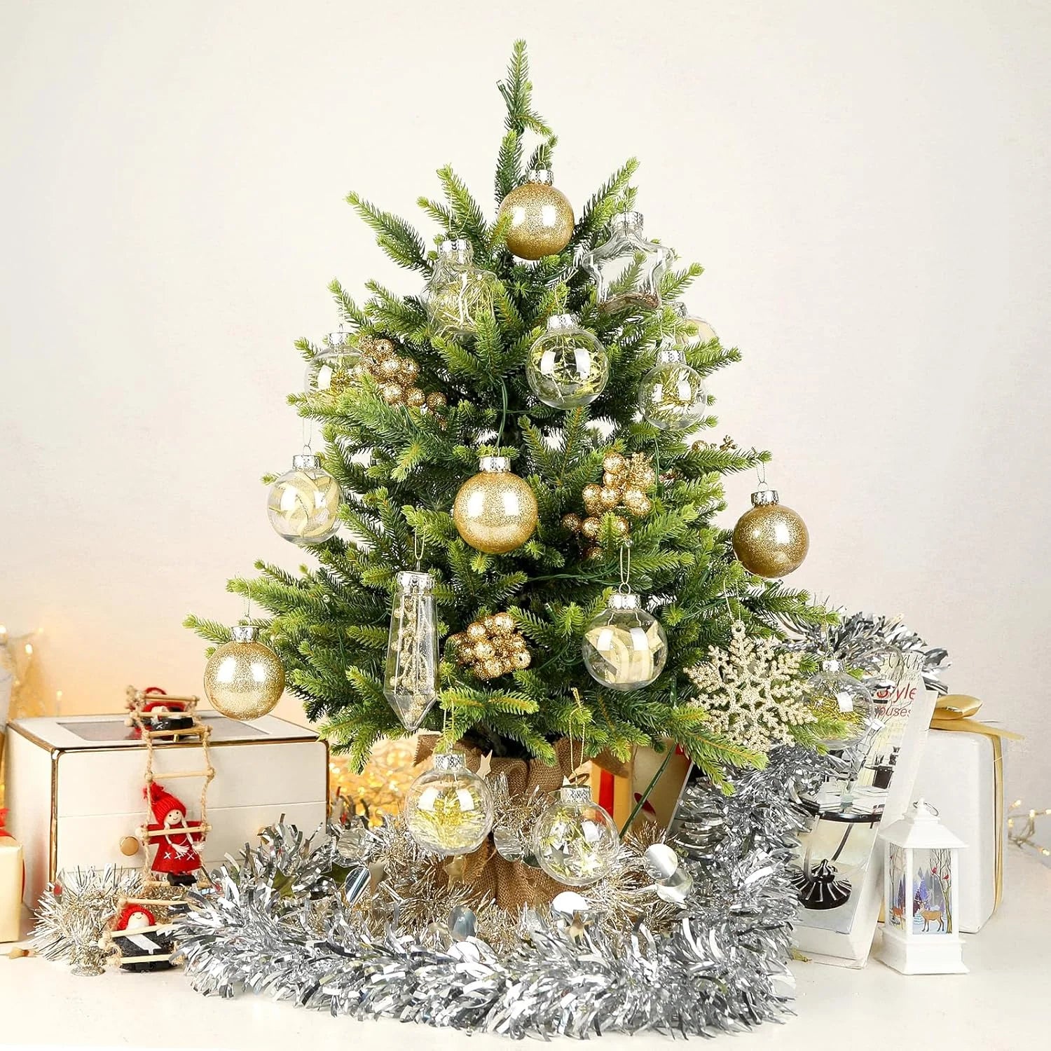 86PCS Christmas Balls Ornaments Clear Set, Shatterproof Christmas Tree Decorations Balls for Xmas Tree Decor Holiday Wedding Party Decoration, Gold