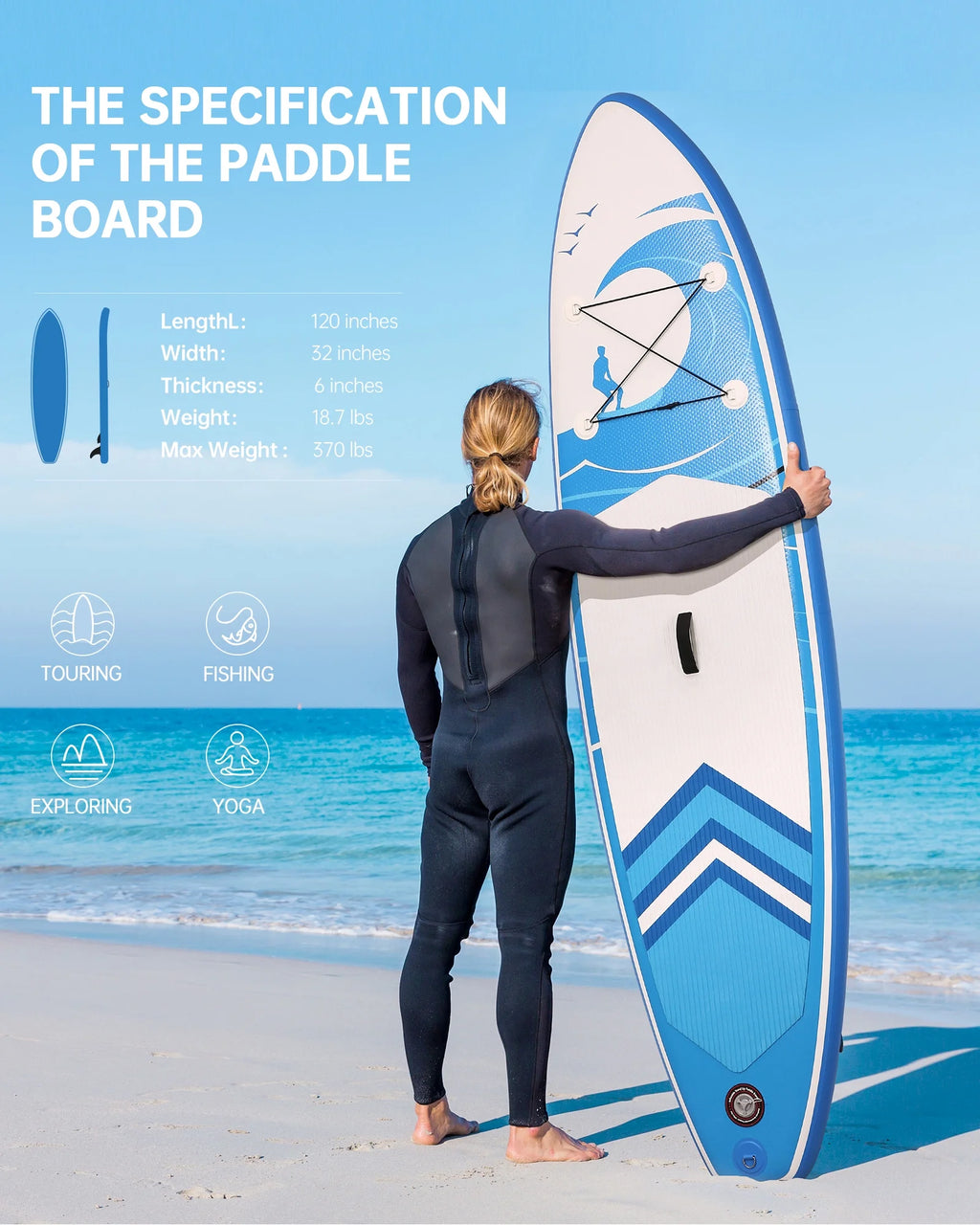 6" Thick Inflatable Stand Up Paddle Board with Accessories, Carry Bag & Fast Pump - Perfect for Adults & Youth!