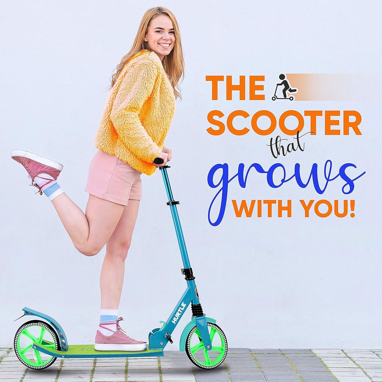 RENEGADE KICK SCOOTER: 2-WHEEL FOLDING SCOOTER WITH ADJUSTABLE T-BAR HANDLEBAR, ANTI-SLIP DECK
