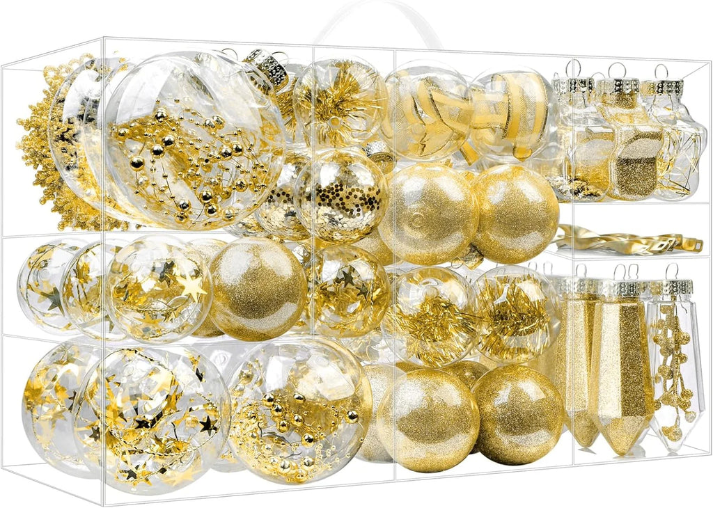 86PCS Christmas Balls Ornaments Clear Set, Shatterproof Christmas Tree Decorations Balls for Xmas Tree Decor Holiday Wedding Party Decoration, Gold