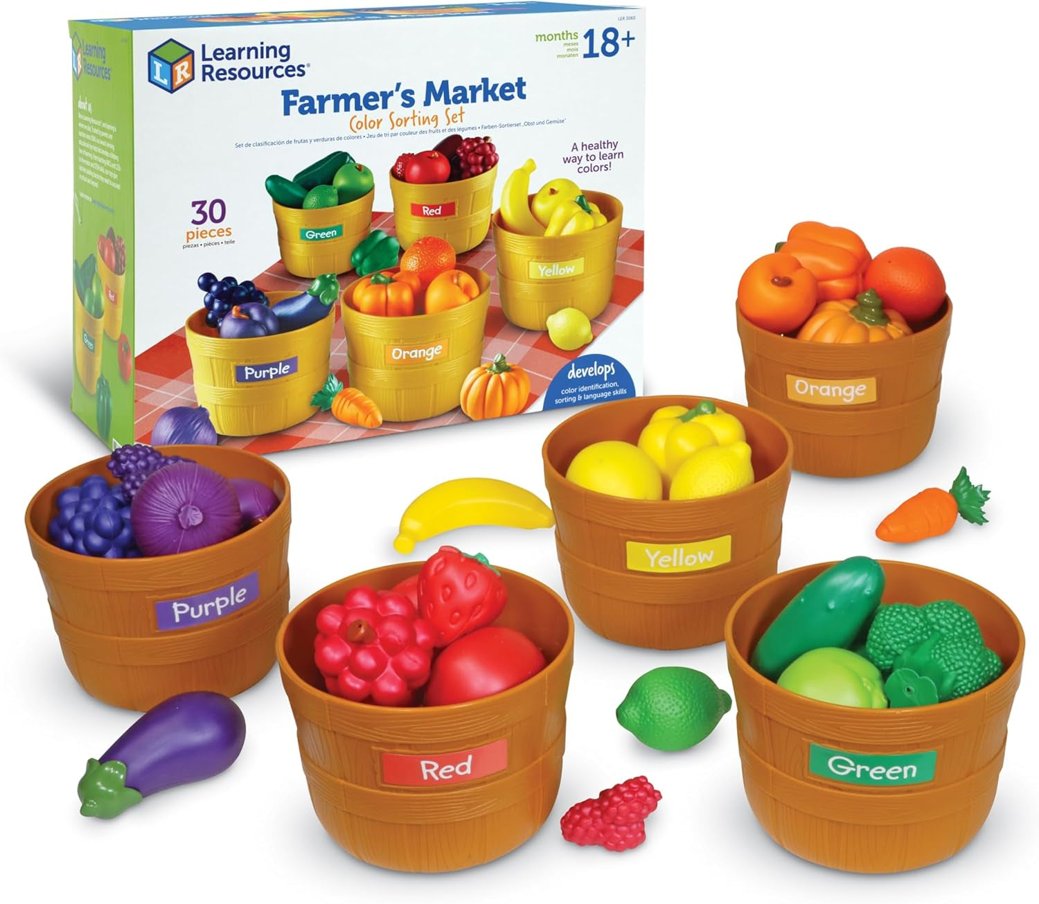 Farmer's Market Color Sorting Set - Educational Play Food for Toddlers, Grocery and Kitchen Learning Toys