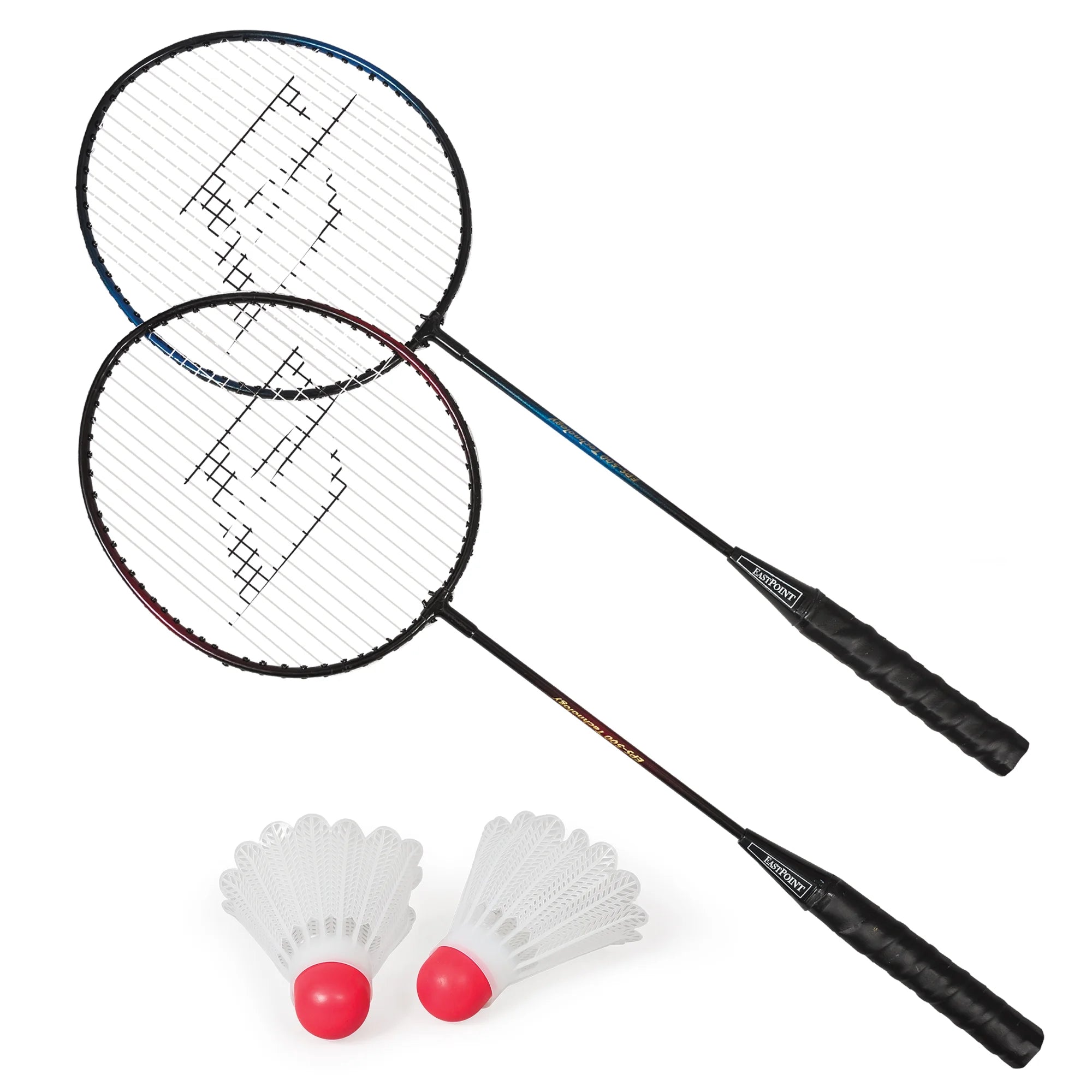 Premium 2-Player Badminton Racket Set - Includes 2 Durable Rackets with Steel Shafts & 2 Shuttlecock Birdies
