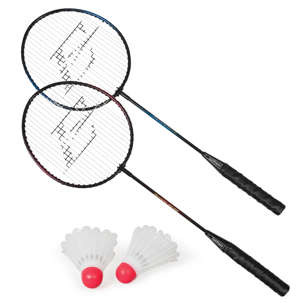 Premium 2-Player Badminton Racket Set - Includes 2 Durable Rackets with Steel Shafts & 2 Shuttlecock Birdies