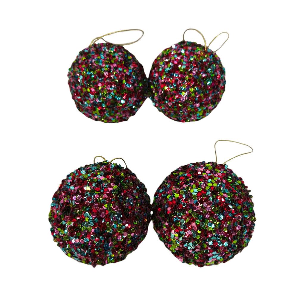 4 Count Multicolor Sequin Ball Christmas Ornaments, 3.5", by