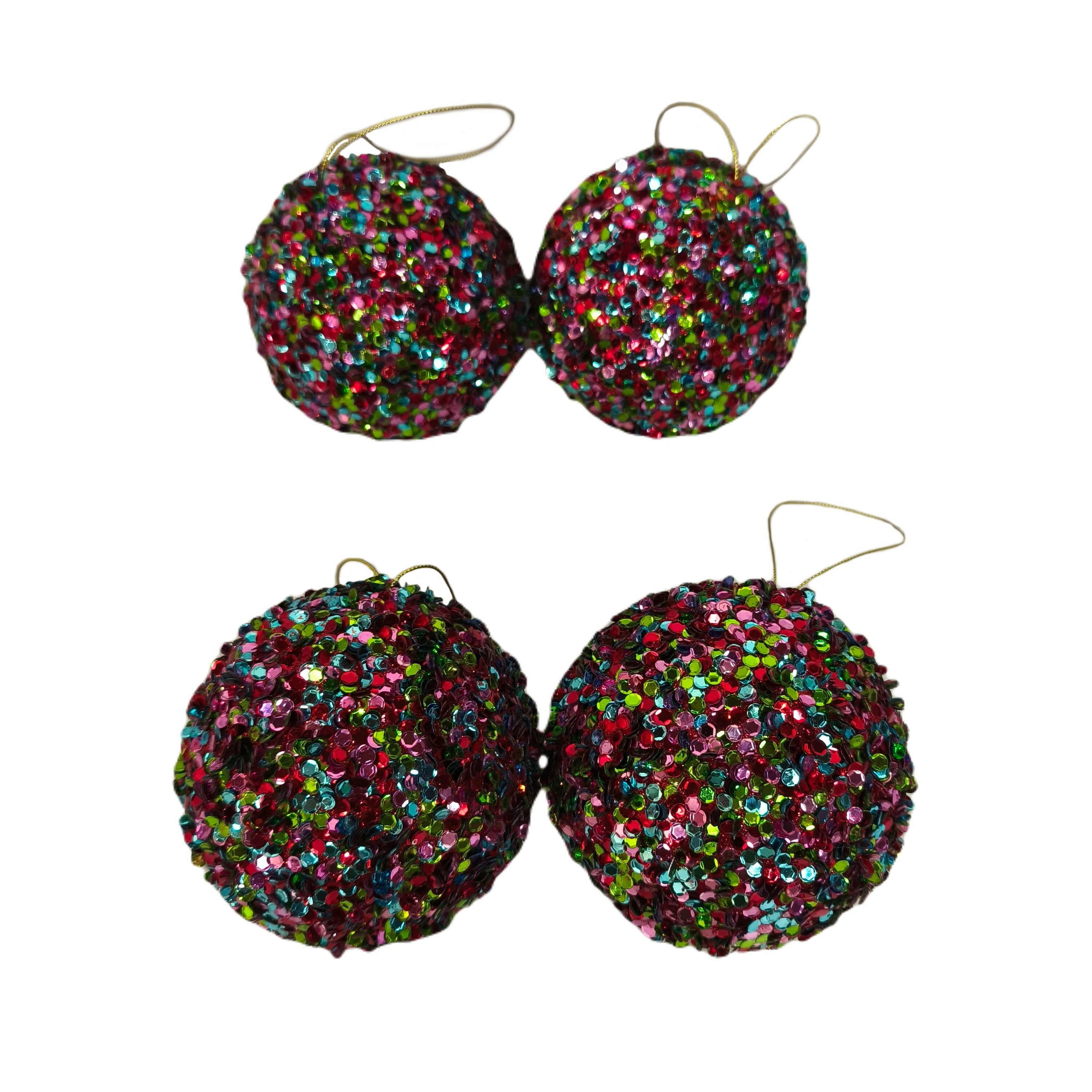 4 Count Multicolor Sequin Ball Christmas Ornaments, 3.5", by