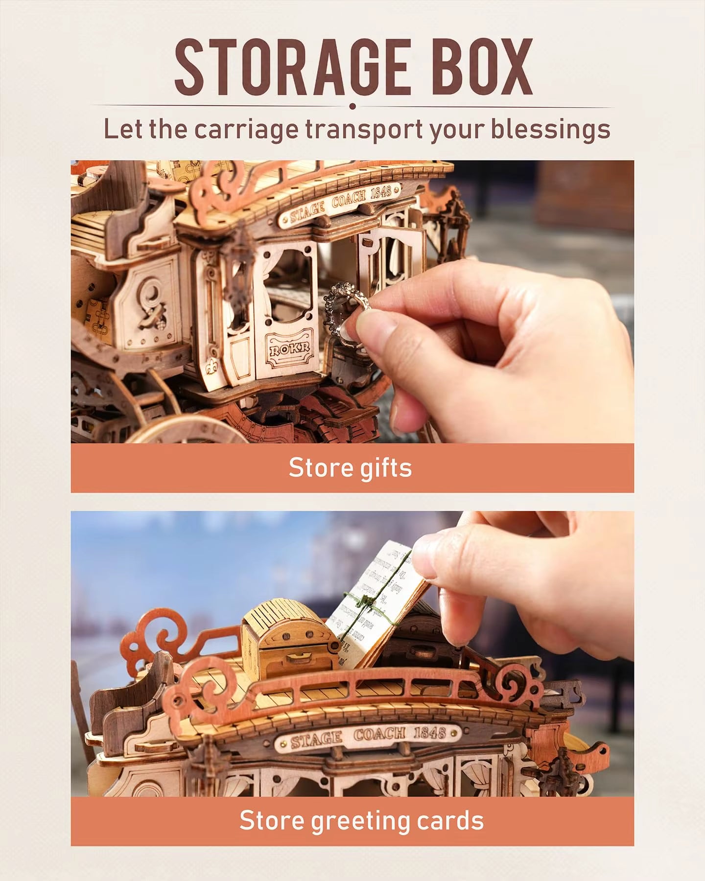 Enchanting  Rokr Stagecoach Music Box 3D Wooden Puzzle - Perfect Gift for Birthdays, Anniversaries & Hobbyists! Easy to Build STEM Kit for Adults
