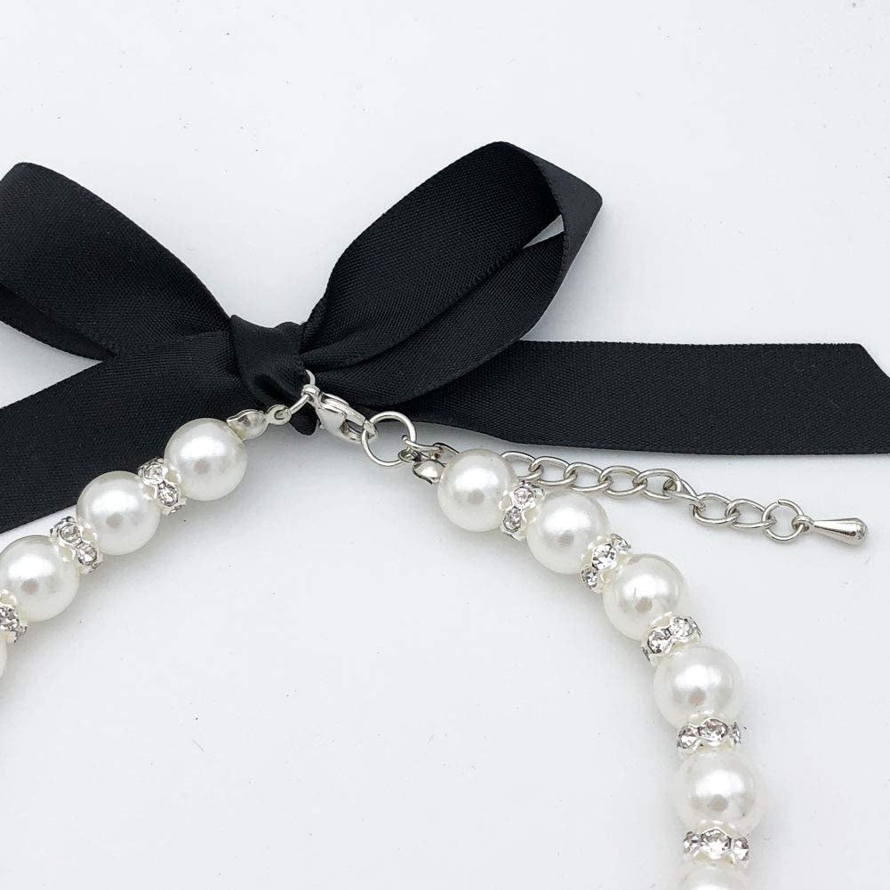 SPARKLING DIAMOND DOG PEARLS NECKLACE 