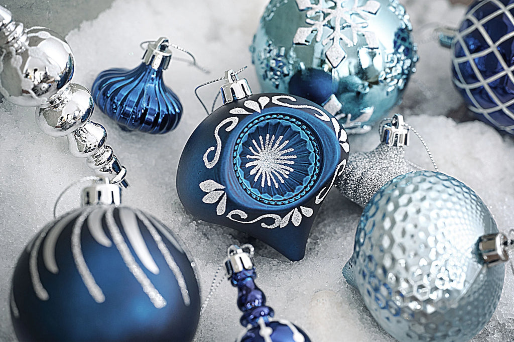 70Ct Christmas Ornaments Set, Silver Blue Christmas Tree Ornaments for Xmas Decor